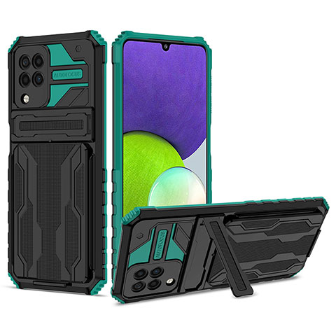 Funda Bumper Silicona y Plastico Mate Carcasa con Soporte YF1 para Samsung Galaxy A22 4G Verde