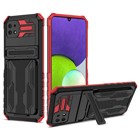 Funda Bumper Silicona y Plastico Mate Carcasa con Soporte YF1 para Samsung Galaxy A22 5G Rojo