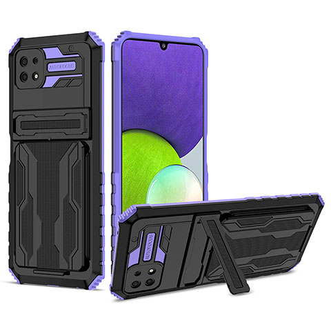 Funda Bumper Silicona y Plastico Mate Carcasa con Soporte YF1 para Samsung Galaxy A22s 5G Morado