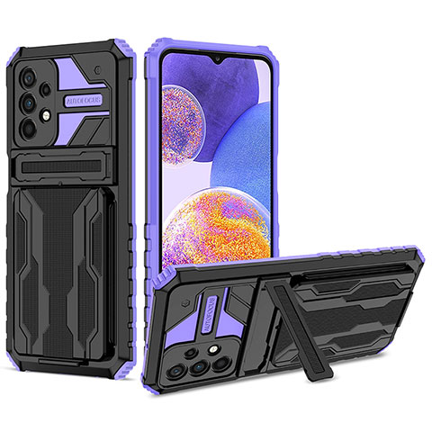 Funda Bumper Silicona y Plastico Mate Carcasa con Soporte YF1 para Samsung Galaxy A23 4G Morado