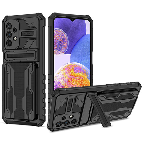 Funda Bumper Silicona y Plastico Mate Carcasa con Soporte YF1 para Samsung Galaxy A23 4G Negro