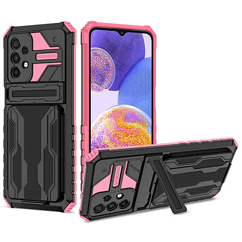 Funda Bumper Silicona y Plastico Mate Carcasa con Soporte YF1 para Samsung Galaxy A23 5G Rosa