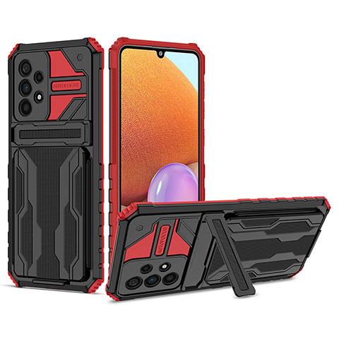 Funda Bumper Silicona y Plastico Mate Carcasa con Soporte YF1 para Samsung Galaxy A33 5G Rojo