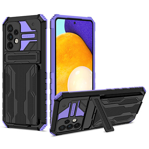 Funda Bumper Silicona y Plastico Mate Carcasa con Soporte YF1 para Samsung Galaxy A52 4G Morado