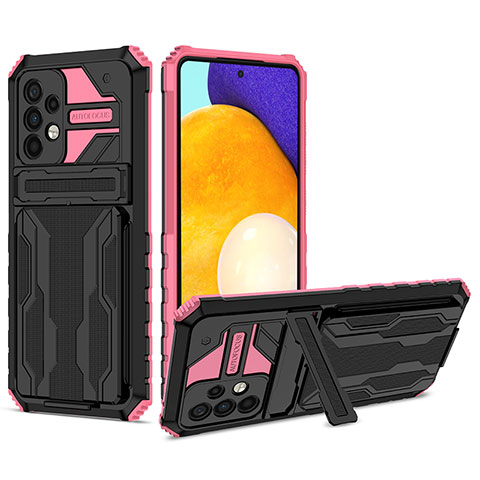 Funda Bumper Silicona y Plastico Mate Carcasa con Soporte YF1 para Samsung Galaxy A72 4G Rosa