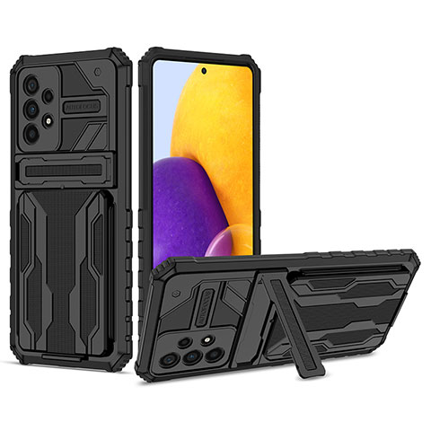 Funda Bumper Silicona y Plastico Mate Carcasa con Soporte YF1 para Samsung Galaxy A73 5G Negro