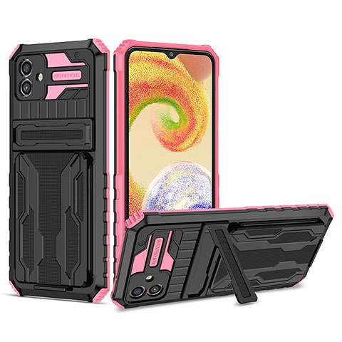 Funda Bumper Silicona y Plastico Mate Carcasa con Soporte YF1 para Samsung Galaxy F04 Rosa