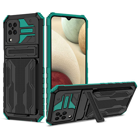 Funda Bumper Silicona y Plastico Mate Carcasa con Soporte YF1 para Samsung Galaxy F12 Verde