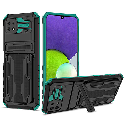 Funda Bumper Silicona y Plastico Mate Carcasa con Soporte YF1 para Samsung Galaxy F42 5G Verde