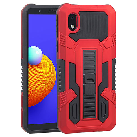 Funda Bumper Silicona y Plastico Mate Carcasa con Soporte YF1 para Samsung Galaxy M01 Core Rojo