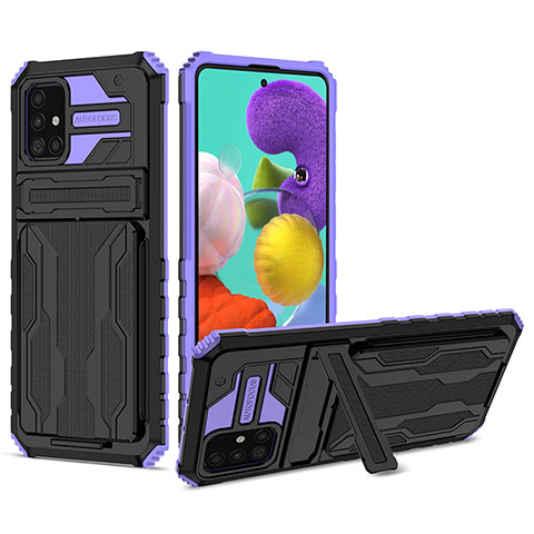 Funda Bumper Silicona y Plastico Mate Carcasa con Soporte YF1 para Samsung Galaxy M40S Morado