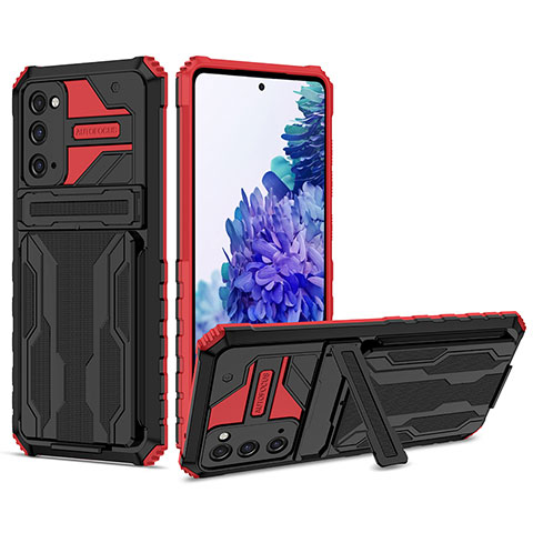 Funda Bumper Silicona y Plastico Mate Carcasa con Soporte YF1 para Samsung Galaxy S20 FE (2022) 5G Rojo