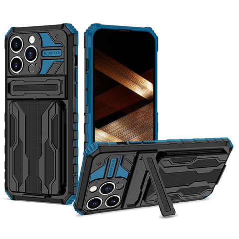 Funda Bumper Silicona y Plastico Mate Carcasa con Soporte YF2 para Apple iPhone 15 Pro Azul