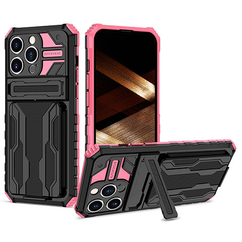 Funda Bumper Silicona y Plastico Mate Carcasa con Soporte YF2 para Apple iPhone 15 Pro Oro Rosa