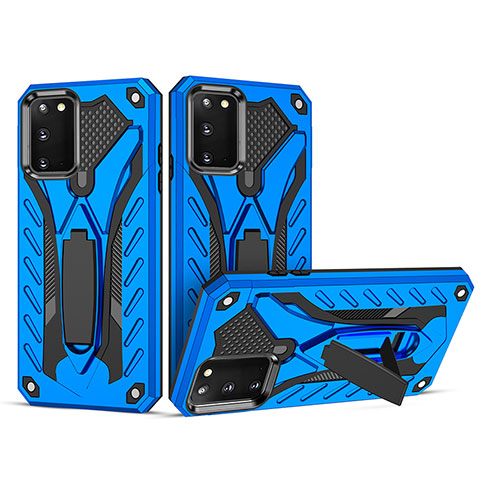 Funda Bumper Silicona y Plastico Mate Carcasa con Soporte YF2 para Samsung Galaxy A02s Azul