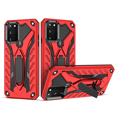 Funda Bumper Silicona y Plastico Mate Carcasa con Soporte YF2 para Samsung Galaxy A02s Rojo