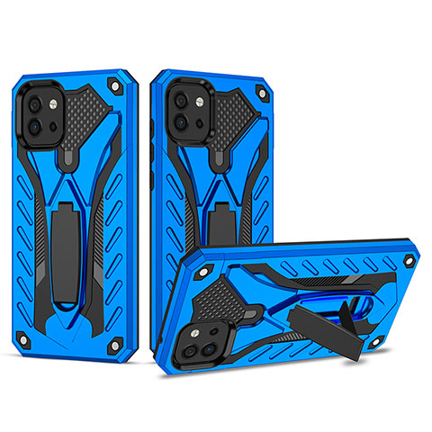 Funda Bumper Silicona y Plastico Mate Carcasa con Soporte YF2 para Samsung Galaxy A03 Azul