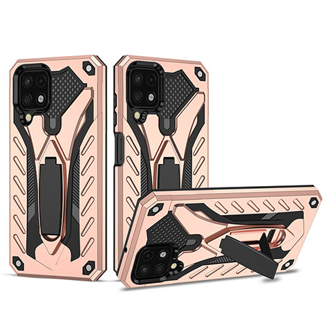 Funda Bumper Silicona y Plastico Mate Carcasa con Soporte YF2 para Samsung Galaxy A22 4G Oro Rosa