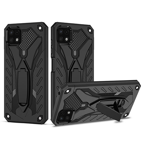 Funda Bumper Silicona y Plastico Mate Carcasa con Soporte YF2 para Samsung Galaxy A22 5G Negro