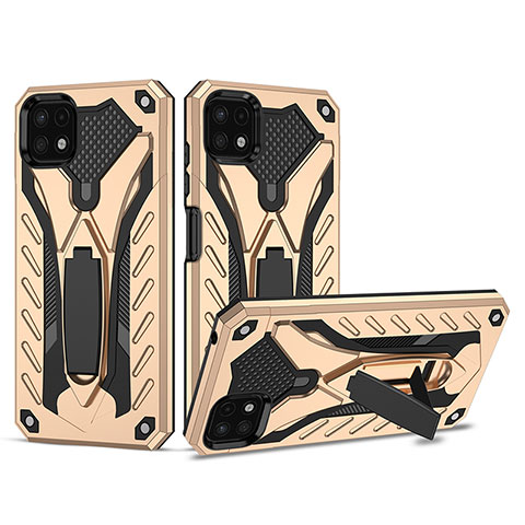 Funda Bumper Silicona y Plastico Mate Carcasa con Soporte YF2 para Samsung Galaxy A22 5G Oro