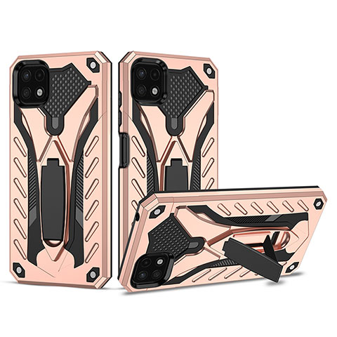 Funda Bumper Silicona y Plastico Mate Carcasa con Soporte YF2 para Samsung Galaxy A22 5G Oro Rosa