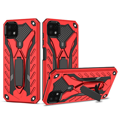 Funda Bumper Silicona y Plastico Mate Carcasa con Soporte YF2 para Samsung Galaxy A22s 5G Rojo