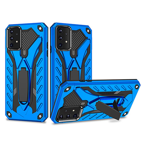 Funda Bumper Silicona y Plastico Mate Carcasa con Soporte YF2 para Samsung Galaxy A52s 5G Azul