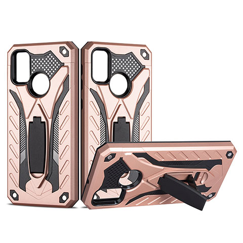 Funda Bumper Silicona y Plastico Mate Carcasa con Soporte YF2 para Samsung Galaxy M21 Oro Rosa