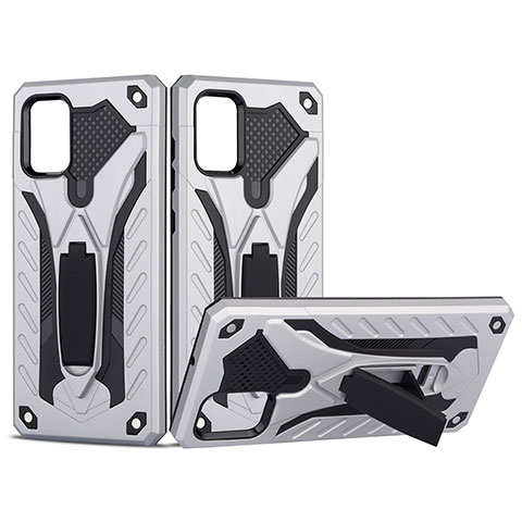 Funda Bumper Silicona y Plastico Mate Carcasa con Soporte YF2 para Samsung Galaxy M40S Plata