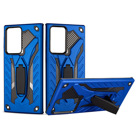 Funda Bumper Silicona y Plastico Mate Carcasa con Soporte YF2 para Samsung Galaxy Note 20 Ultra 5G Azul