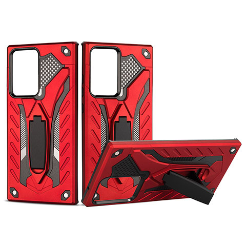 Funda Bumper Silicona y Plastico Mate Carcasa con Soporte YF2 para Samsung Galaxy Note 20 Ultra 5G Rojo