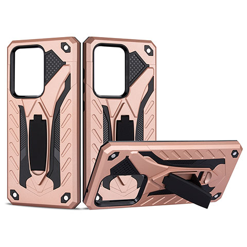 Funda Bumper Silicona y Plastico Mate Carcasa con Soporte YF2 para Samsung Galaxy S20 Ultra 5G Oro Rosa