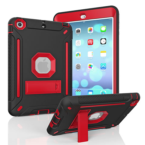 Funda Bumper Silicona y Plastico Mate Carcasa con Soporte YJ1 para Apple iPad Mini Rojo y Negro