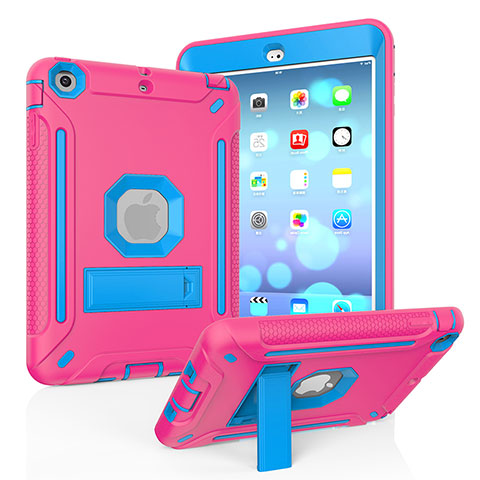 Funda Bumper Silicona y Plastico Mate Carcasa con Soporte YJ2 para Apple iPad Mini 3 Rosa Roja