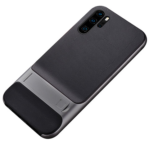 Funda Bumper Silicona y Plastico Mate Carcasa con Soporte Z01 para Huawei P30 Pro Gris