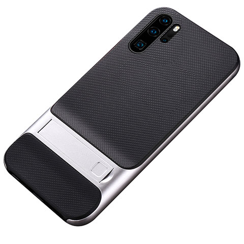 Funda Bumper Silicona y Plastico Mate Carcasa con Soporte Z01 para Huawei P30 Pro New Edition Plata