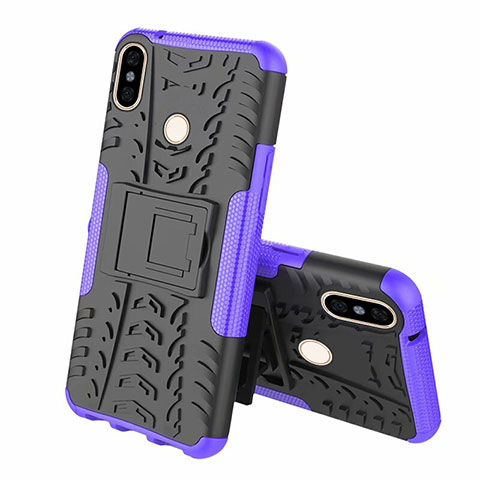 Funda Bumper Silicona y Plastico Mate Carcasa con Soporte Z01 para Xiaomi Mi 8 Morado