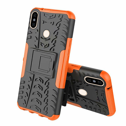 Funda Bumper Silicona y Plastico Mate Carcasa con Soporte Z01 para Xiaomi Mi 8 Naranja