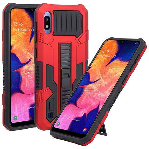 Funda Bumper Silicona y Plastico Mate Carcasa con Soporte ZJ1 para Samsung Galaxy A10 Rojo