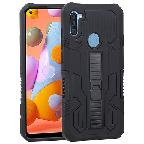 Funda Bumper Silicona y Plastico Mate Carcasa con Soporte ZJ1 para Samsung Galaxy A11 Negro