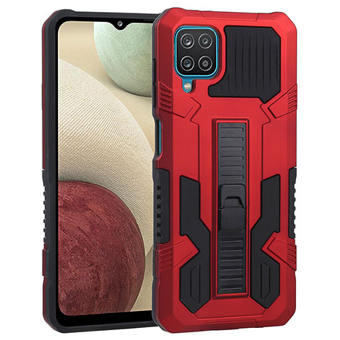 Funda Bumper Silicona y Plastico Mate Carcasa con Soporte ZJ1 para Samsung Galaxy A12 5G Rojo