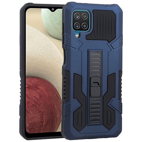 Funda Bumper Silicona y Plastico Mate Carcasa con Soporte ZJ1 para Samsung Galaxy A12 Azul