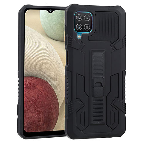 Funda Bumper Silicona y Plastico Mate Carcasa con Soporte ZJ1 para Samsung Galaxy A12 Nacho Negro