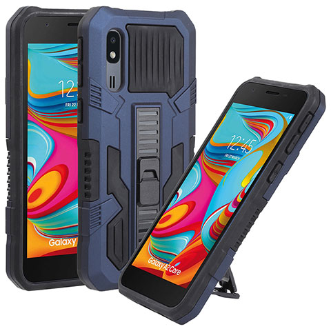 Funda Bumper Silicona y Plastico Mate Carcasa con Soporte ZJ1 para Samsung Galaxy A2 Core A260F A260G Azul