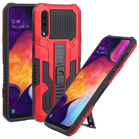 Funda Bumper Silicona y Plastico Mate Carcasa con Soporte ZJ1 para Samsung Galaxy A30S Rojo