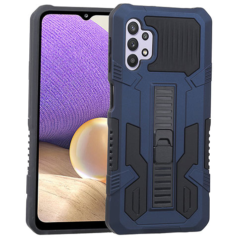 Funda Bumper Silicona y Plastico Mate Carcasa con Soporte ZJ1 para Samsung Galaxy A32 4G Azul