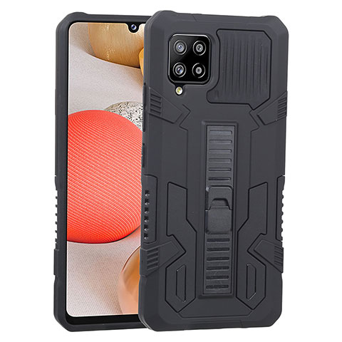 Funda Bumper Silicona y Plastico Mate Carcasa con Soporte ZJ1 para Samsung Galaxy A42 5G Negro