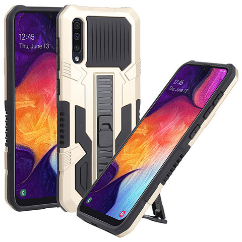 Funda Bumper Silicona y Plastico Mate Carcasa con Soporte ZJ1 para Samsung Galaxy A50 Oro