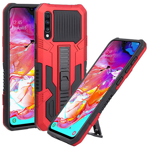 Funda Bumper Silicona y Plastico Mate Carcasa con Soporte ZJ1 para Samsung Galaxy A70 Rojo