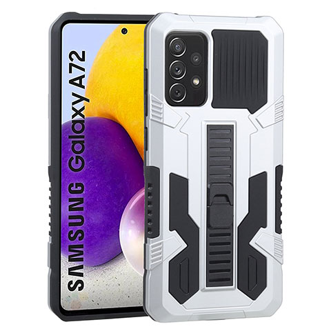 Funda Bumper Silicona y Plastico Mate Carcasa con Soporte ZJ1 para Samsung Galaxy A72 4G Blanco
